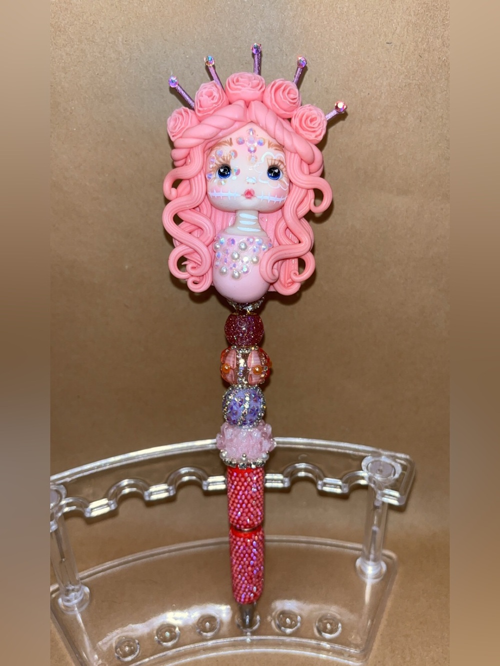 Handcrafted Pink Doll-Top Decorative Pen